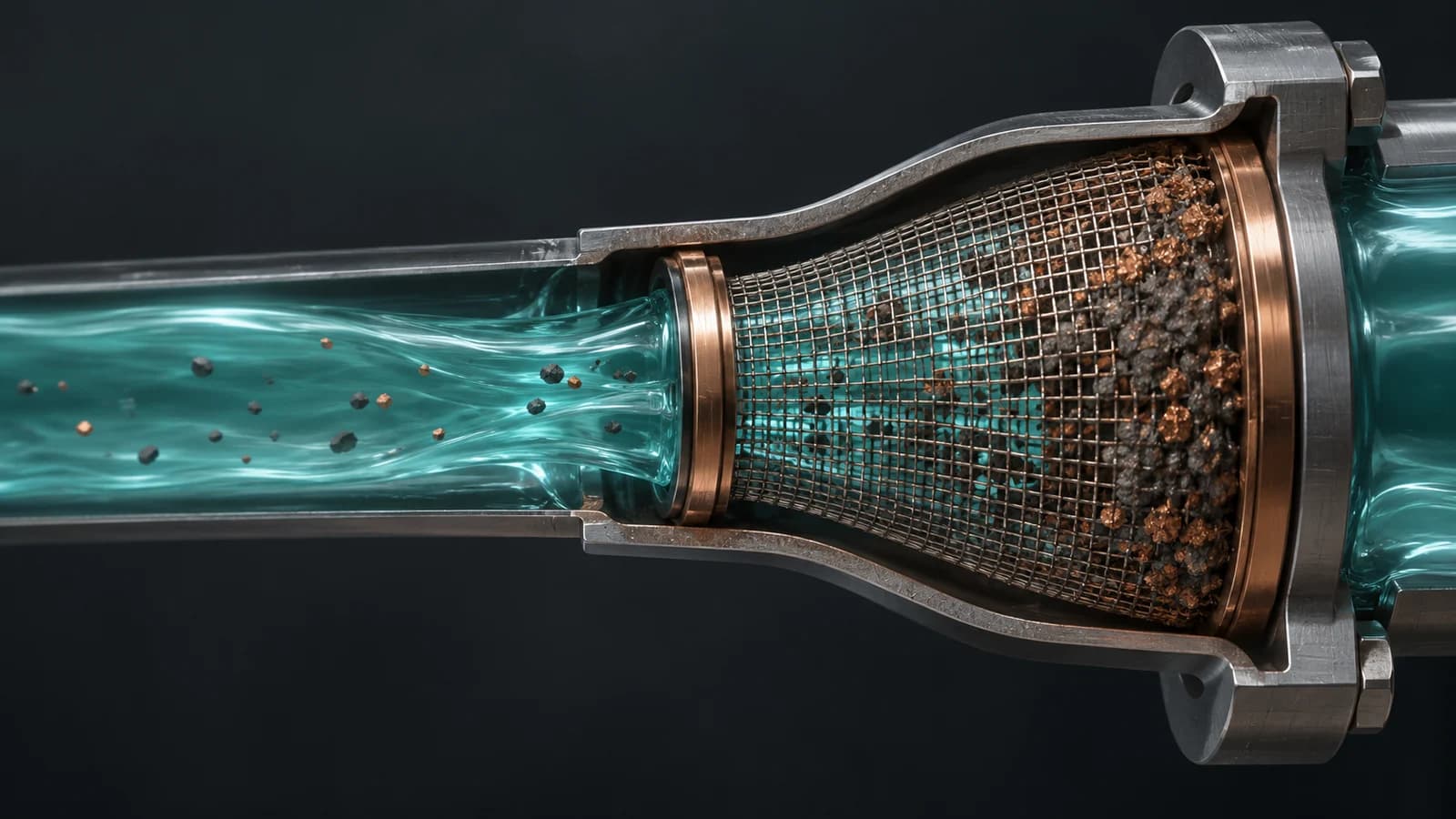 Early particle accumulation on a filter with open flow paths still visible