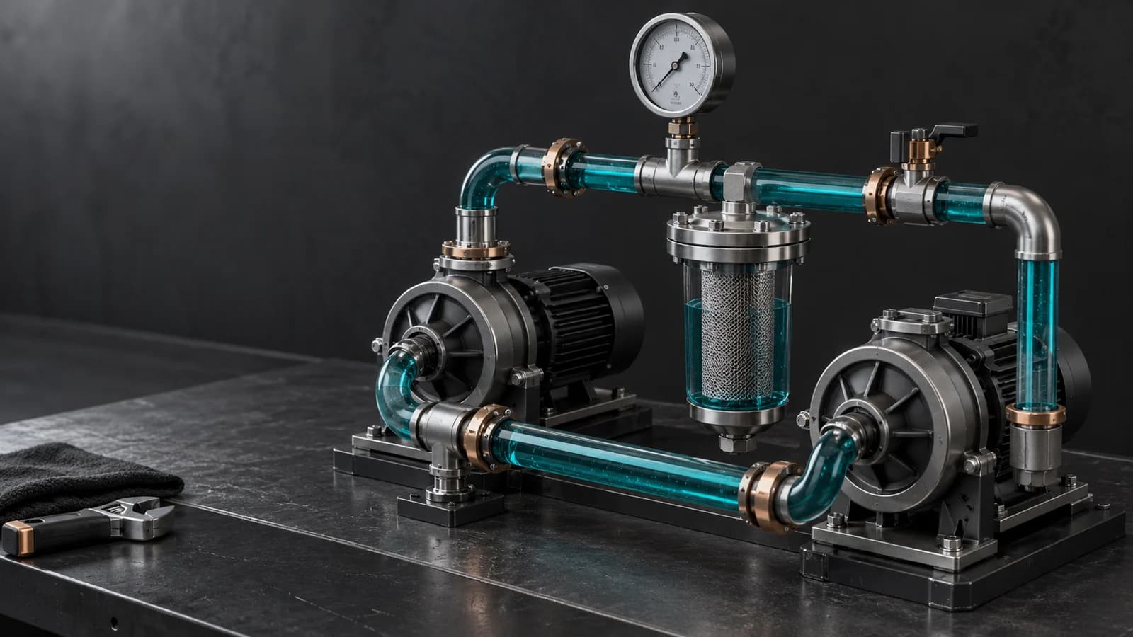 Pumps, pressure sensing and an inline filter in a circulating cooling loop